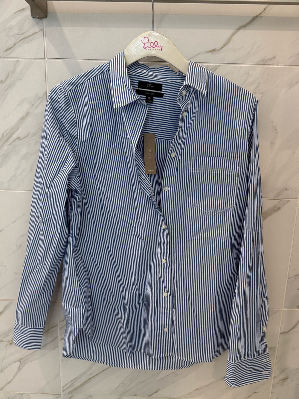 J. Crew Blue and White Striped Button-Down Shirt